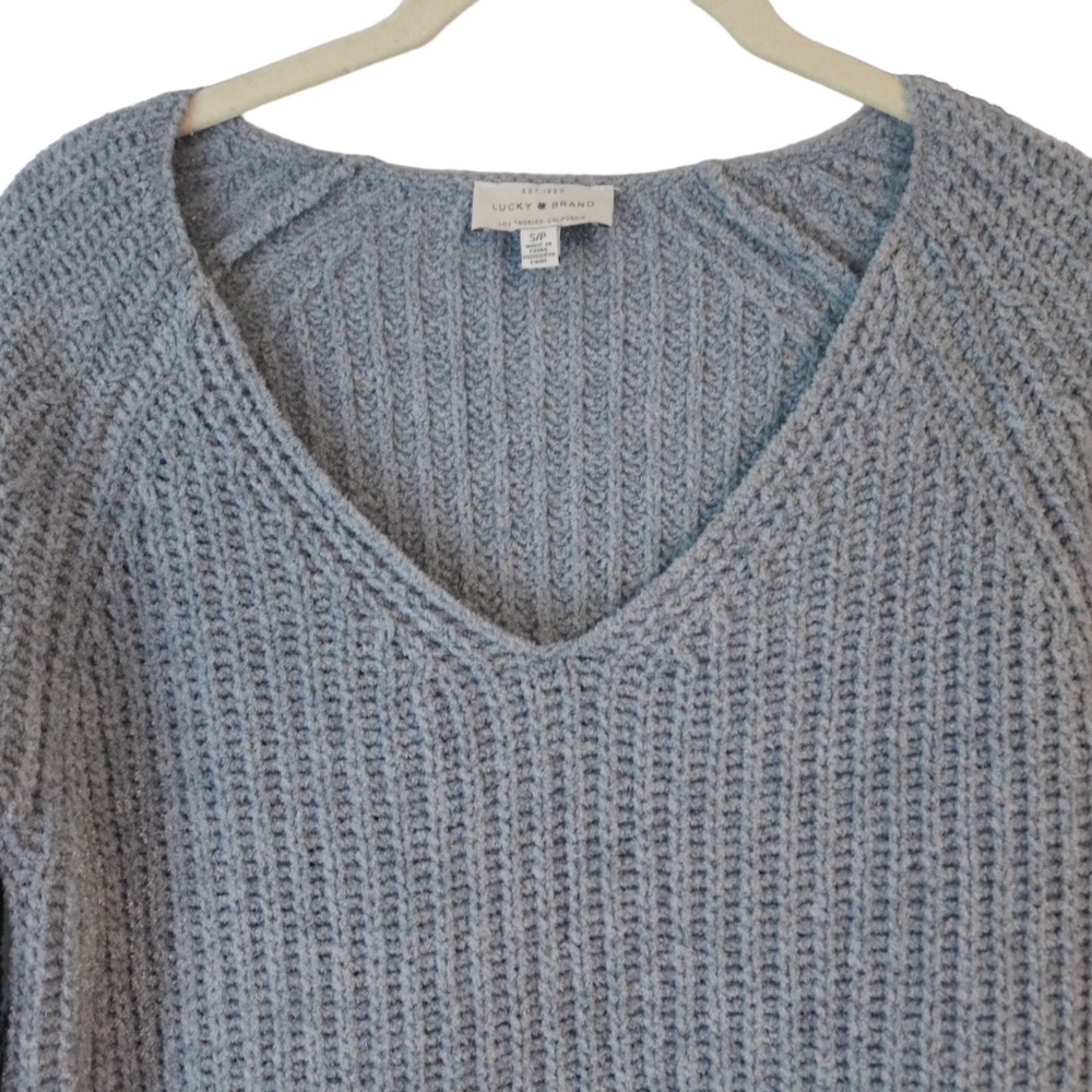 Lucky Brand Pullover Chunky Ribbed Knit Oversize Sweater Size SP Blue A4 - Picture 4 of 7
